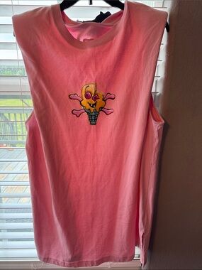 Icecream Pink Tee with Colorful Ice Cream Skull Graphic